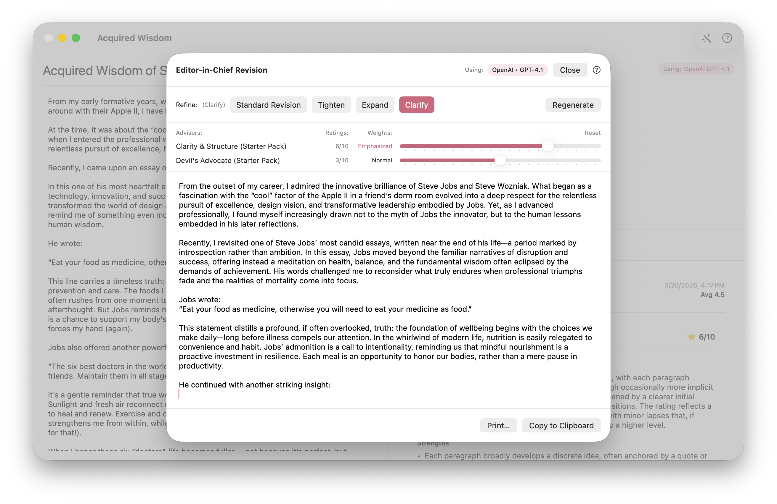 Editor-in-Chief synthesizing advisor feedback with weighted input